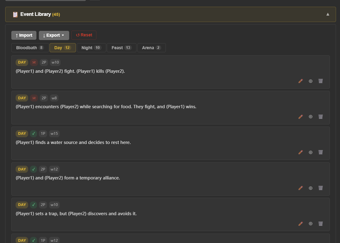 Éditeur d'événements personnalisés dans le simulateur Hunger Games